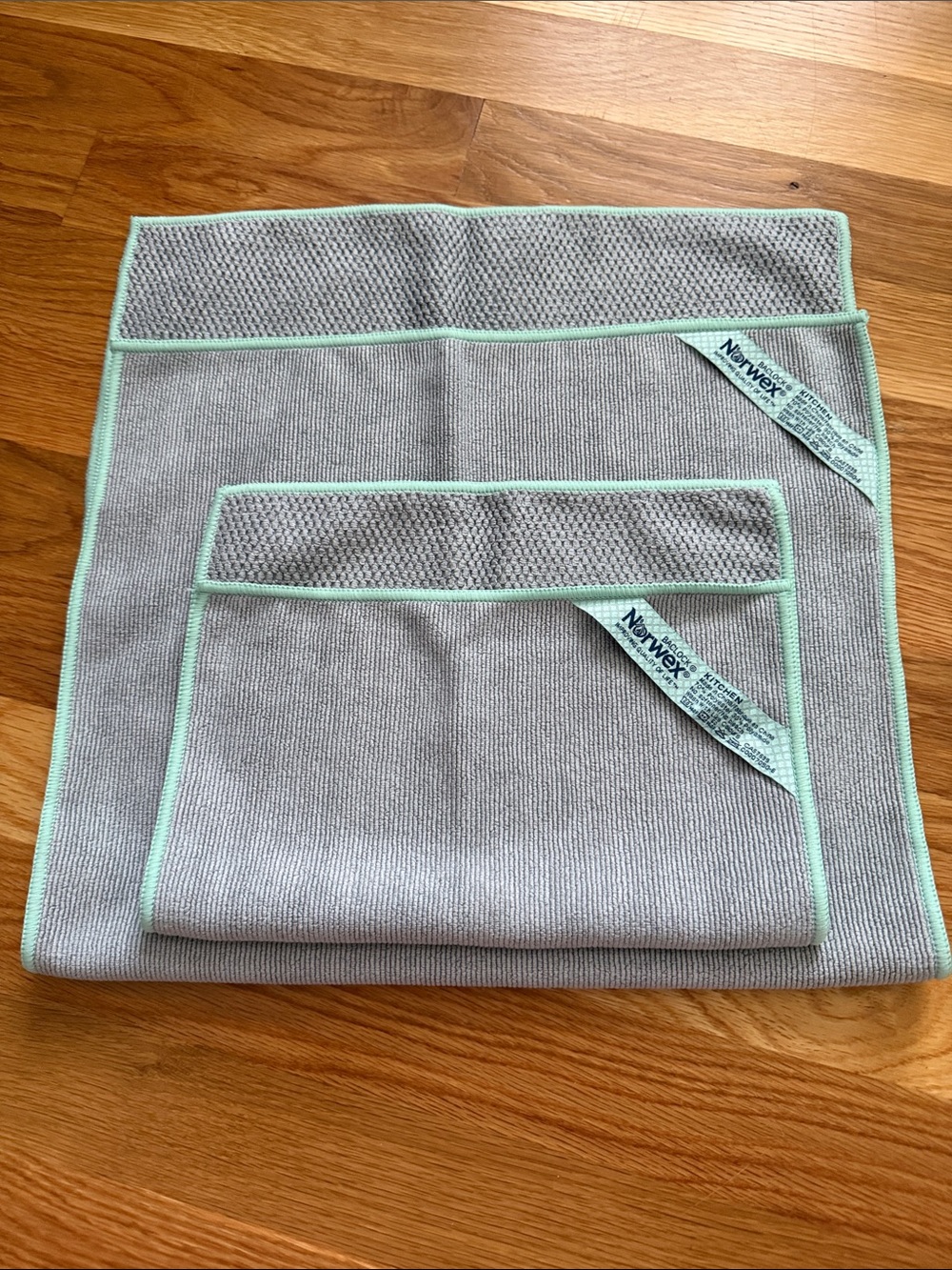 Norwex Kitchen Towel and Kitchen Cloth set - Graphite with Sea Mist trim NEW